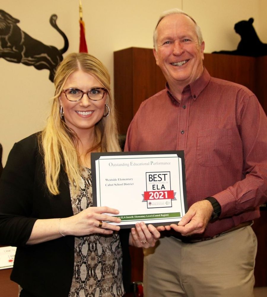 Westside Elementary Principal Frankie Glover and Cabot School Board President Joe Trusty